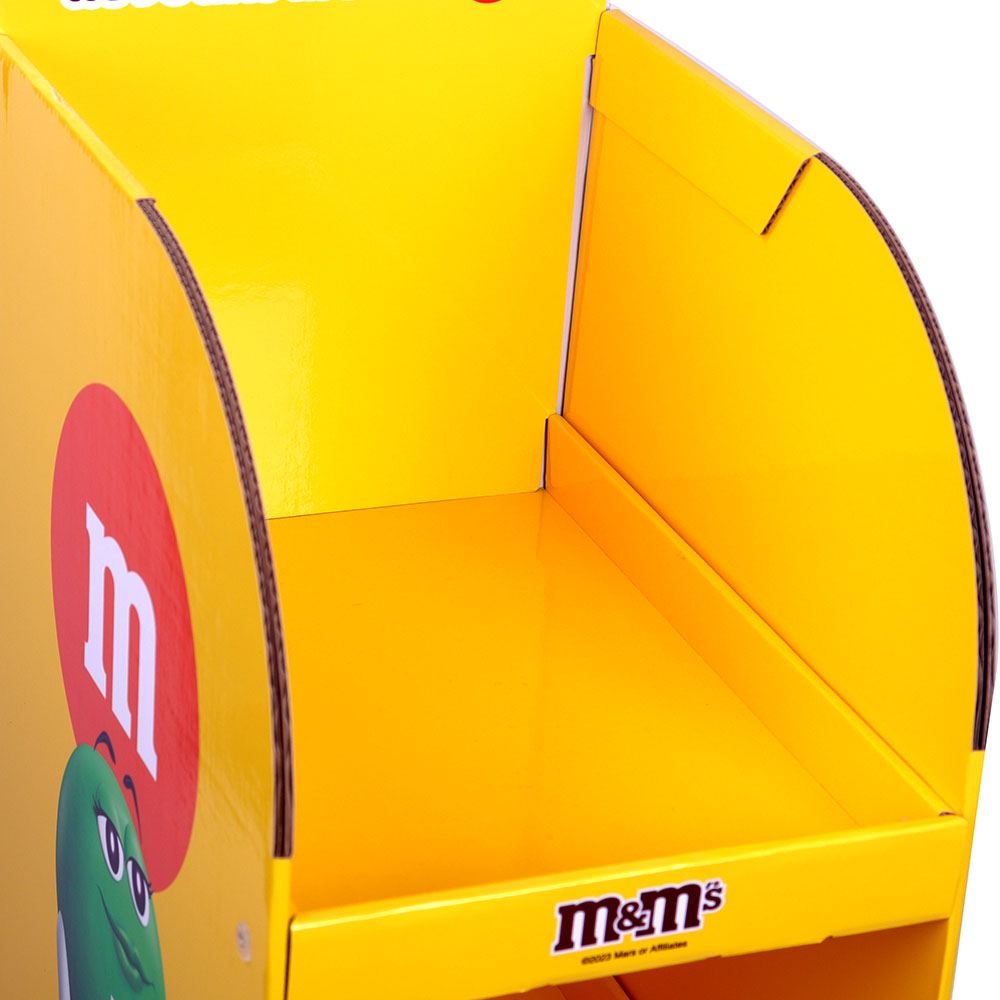 深圳工厂定制M豆巧克力零食糖果展示架，纸板展示架，落地式三层纸展架