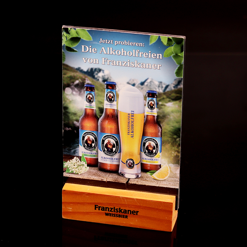 定制桌面亚克力餐牌广告牌带木质底座