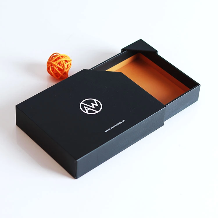 定制logo创意设计黑色纸质钱包包装抽屉盒带三角设计