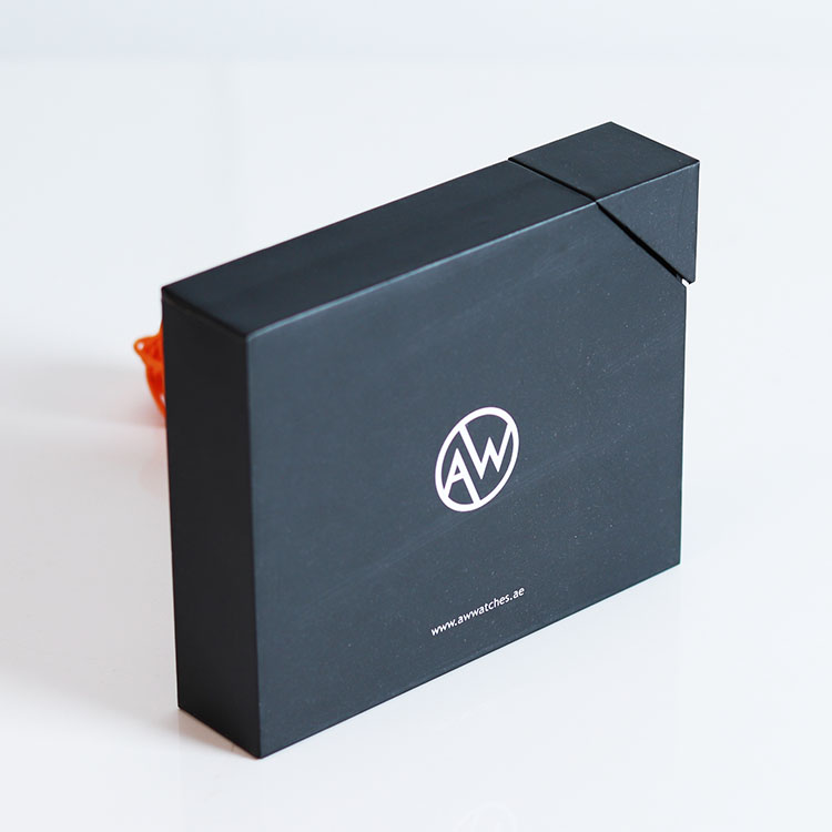 定制logo创意设计黑色纸质钱包包装抽屉盒带三角设计