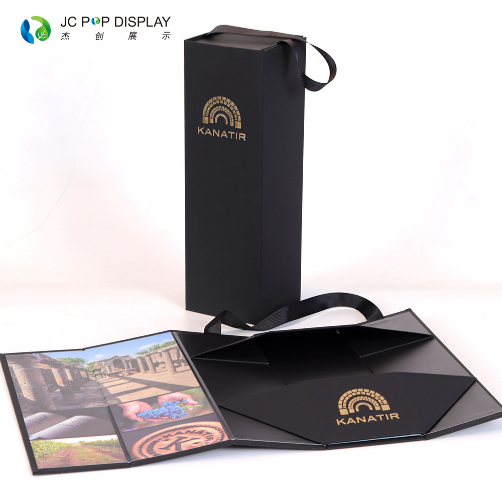 工厂定制高档黑色折叠红酒礼品盒