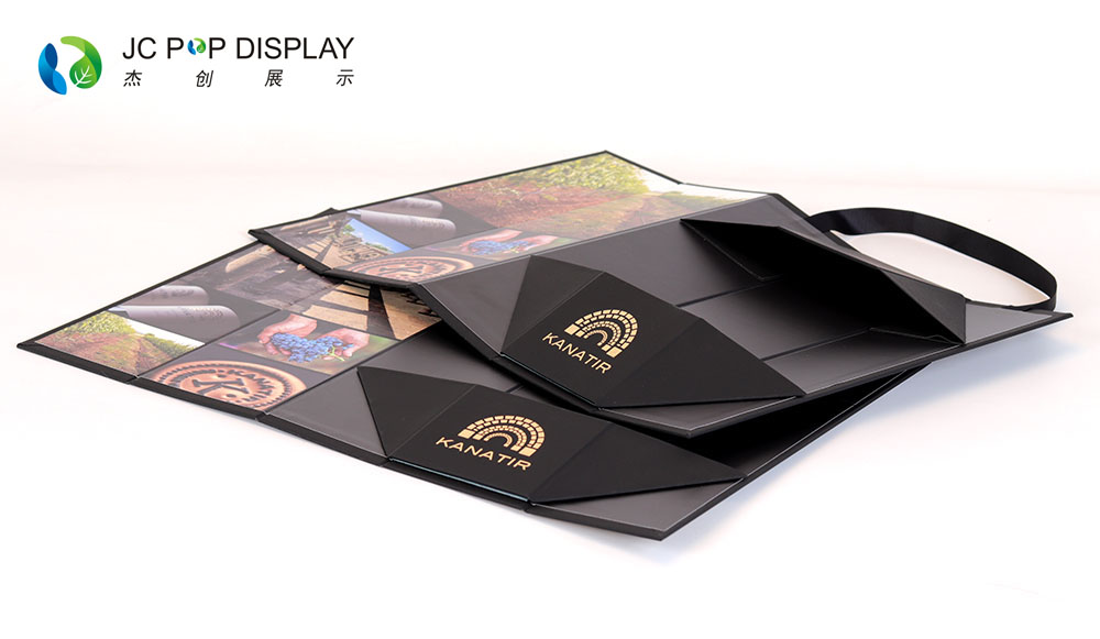 工厂定制高档黑色折叠红酒礼品盒