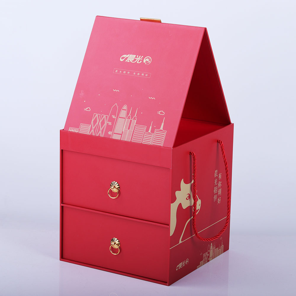 定制红色双层纸质文具产品抽屉包装盒