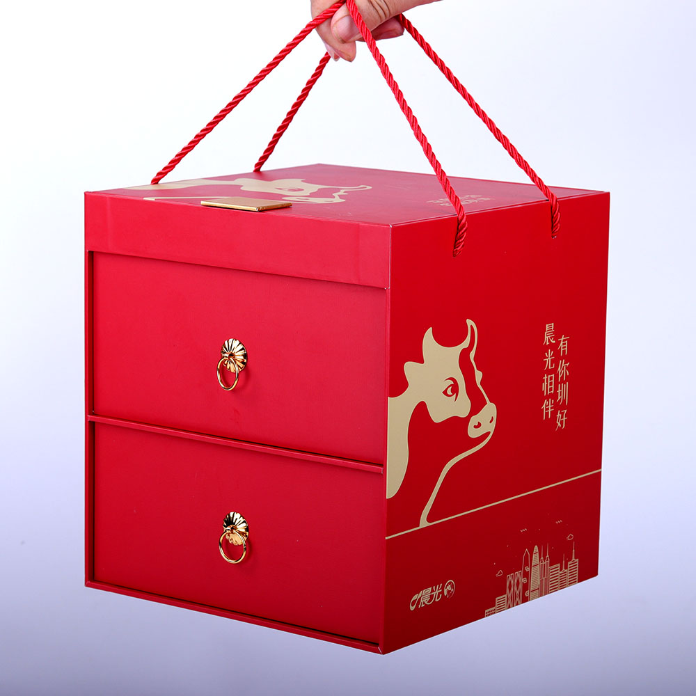 定制红色双层纸质文具产品抽屉包装盒